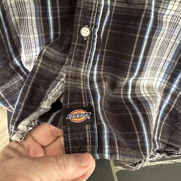 Dickies Shirt Men's Large XXL Blue Plaid Short Sleeve Pocket Button Workwear - Picture 5 of 10
